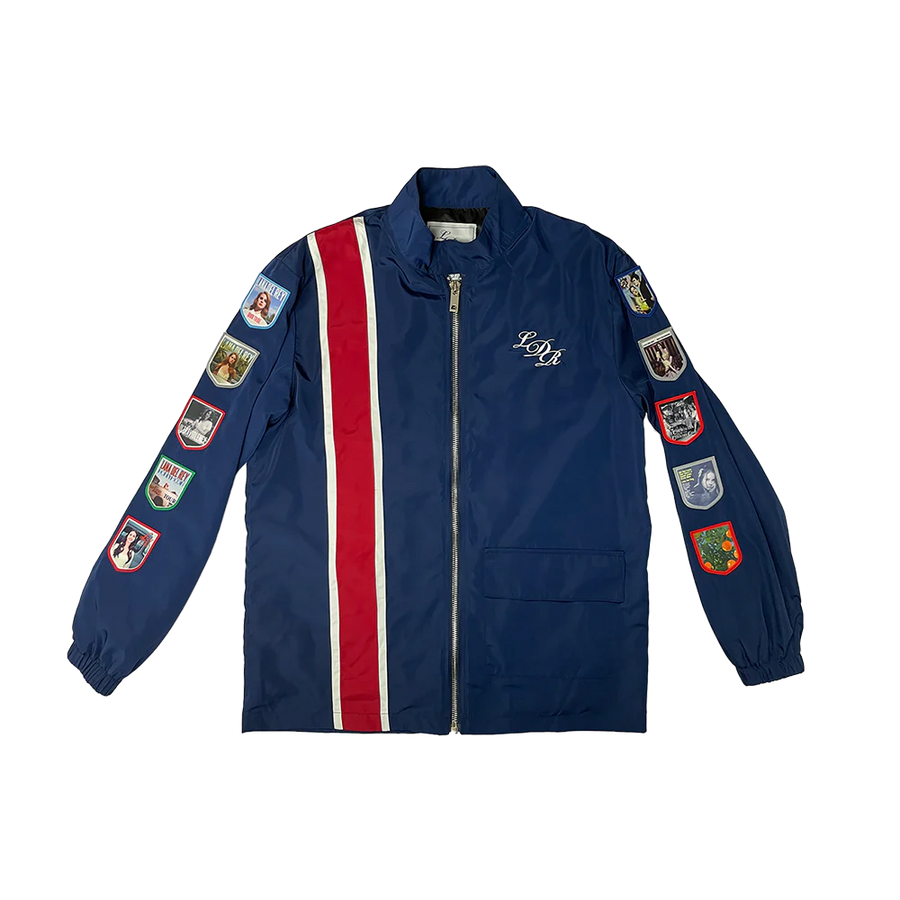 Lana Del-Rey Racing with Album Patch Navy Blue Racer Jacket with Style and Comfort