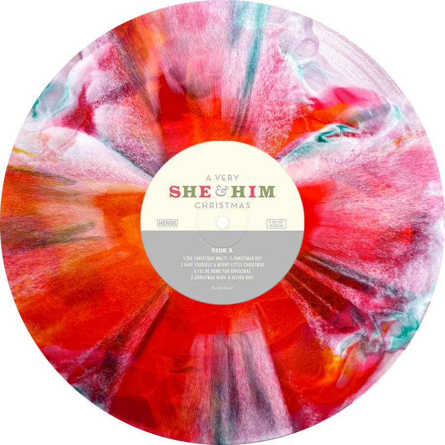 She & Him a Very She & Him Christmas Festive Smush with Red Star Shape Vinyl LP (Christmas card!)