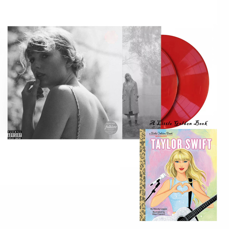 Taylor Swift - Folklore Exclusive Red Color Vinyl Album 2LP Record  And A Little Golden Book Biography Bundle Pack