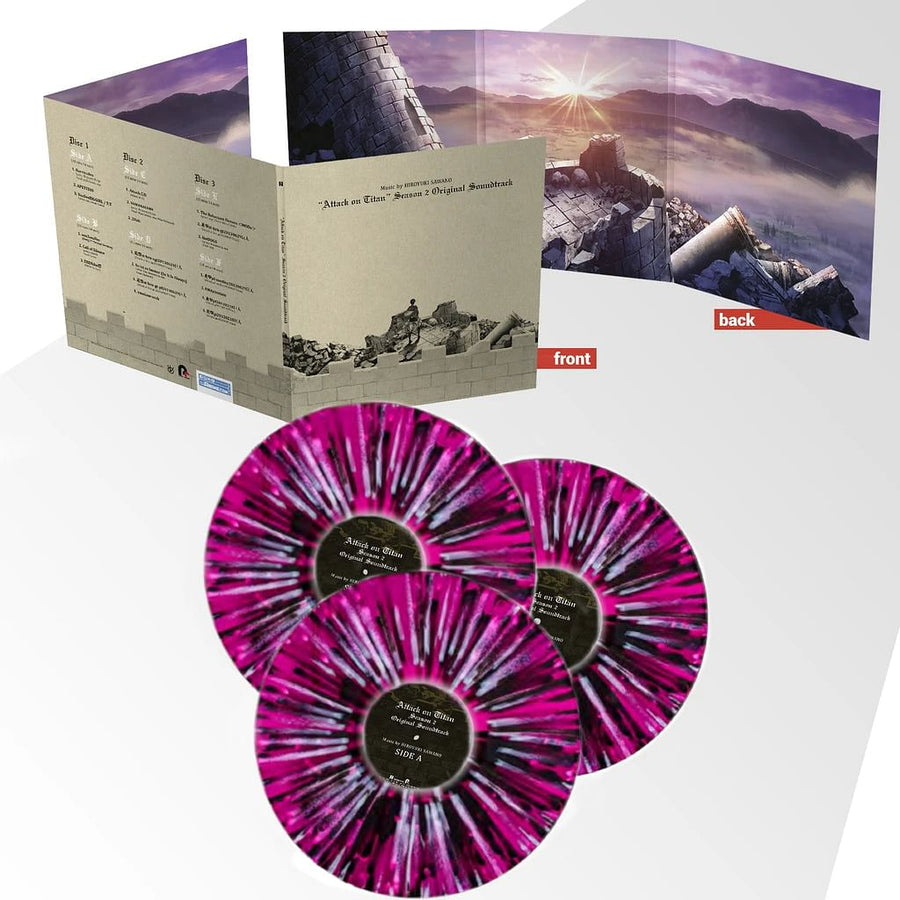 Hiroyuki Sawano ‎– Attack On Titan Season 2 Original Soundtrack Violet With Black & White Sunset Splatter Vinyl 3LP