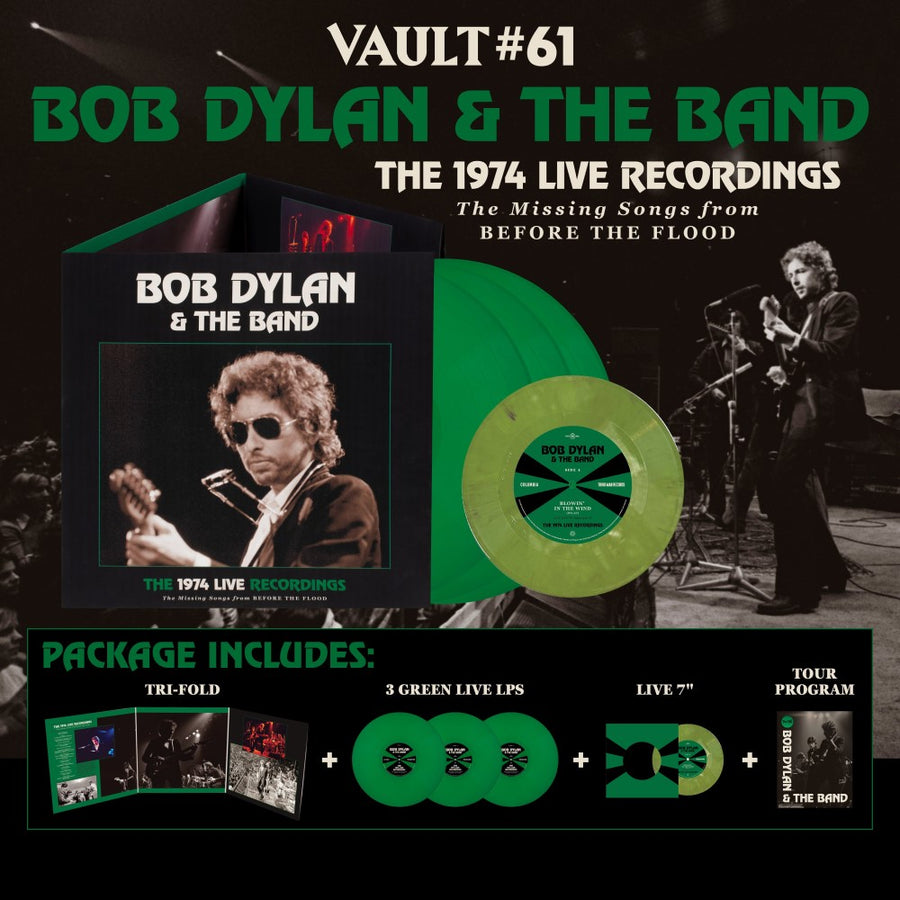 Bob Dylan’s The 1974 Live Recordings: The Missing Songs From Before The Flood Exclusive Limited Edition Green Color Vinyl 3x LP Record + 7” LP [Light Green Marbled]