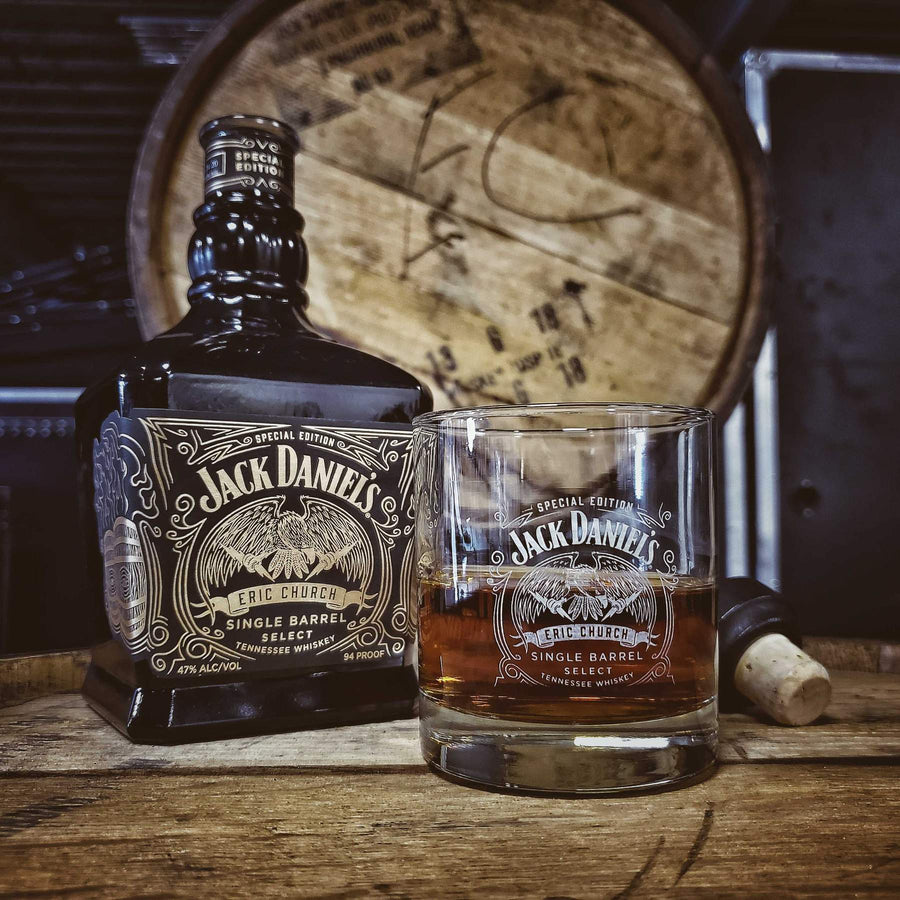 Jack Daniels and Eric Church Single Barrel Rocks Glass with Logo
