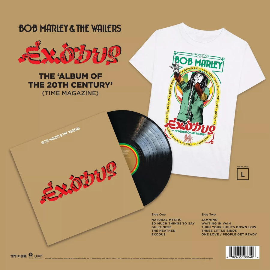Bob Marley - Exodus Exclusive Black Vinyl LP with Large T-Shirt Bundle