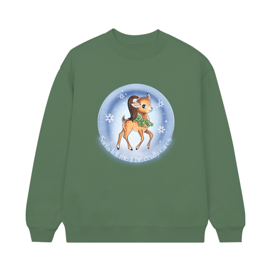 Ariana Grande -Santa Tell Me Crew Exclusive Green Shirt With Soft Hand Screenprint On Front