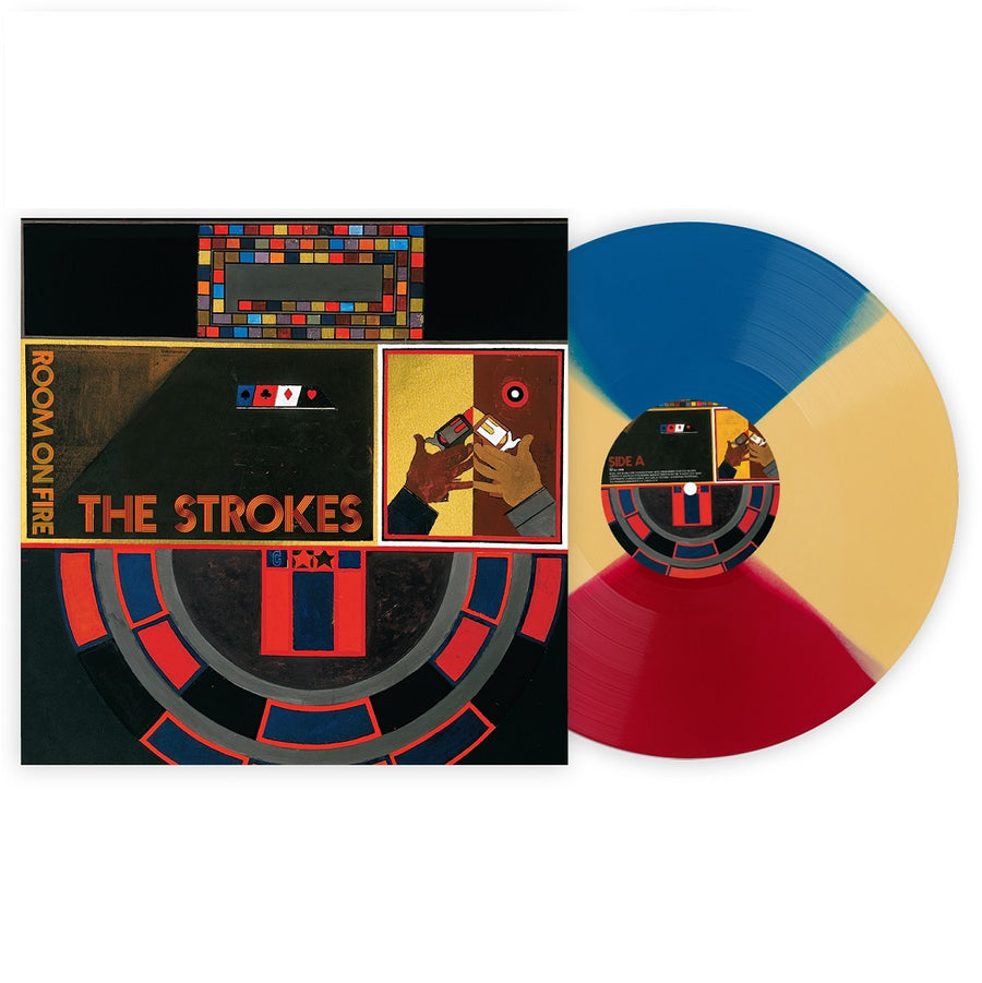 The Strokes - Room On Fire Exclusive Meet Me In The Bathroom Tile Red, Yellow, Blue Splatter Vinyl LP Record