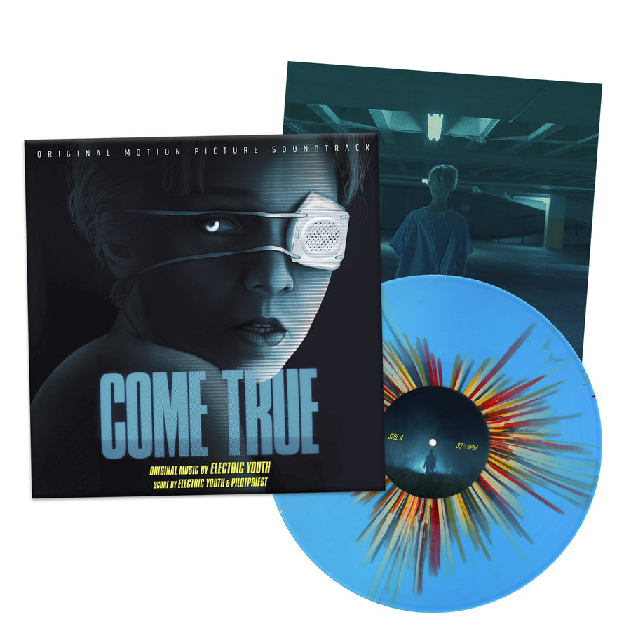 Electric Youth and Pilotpriest - Come True Exclusive Limited Edition Cyan Blue with Re & Yellow Splatter Vinyl LP Record